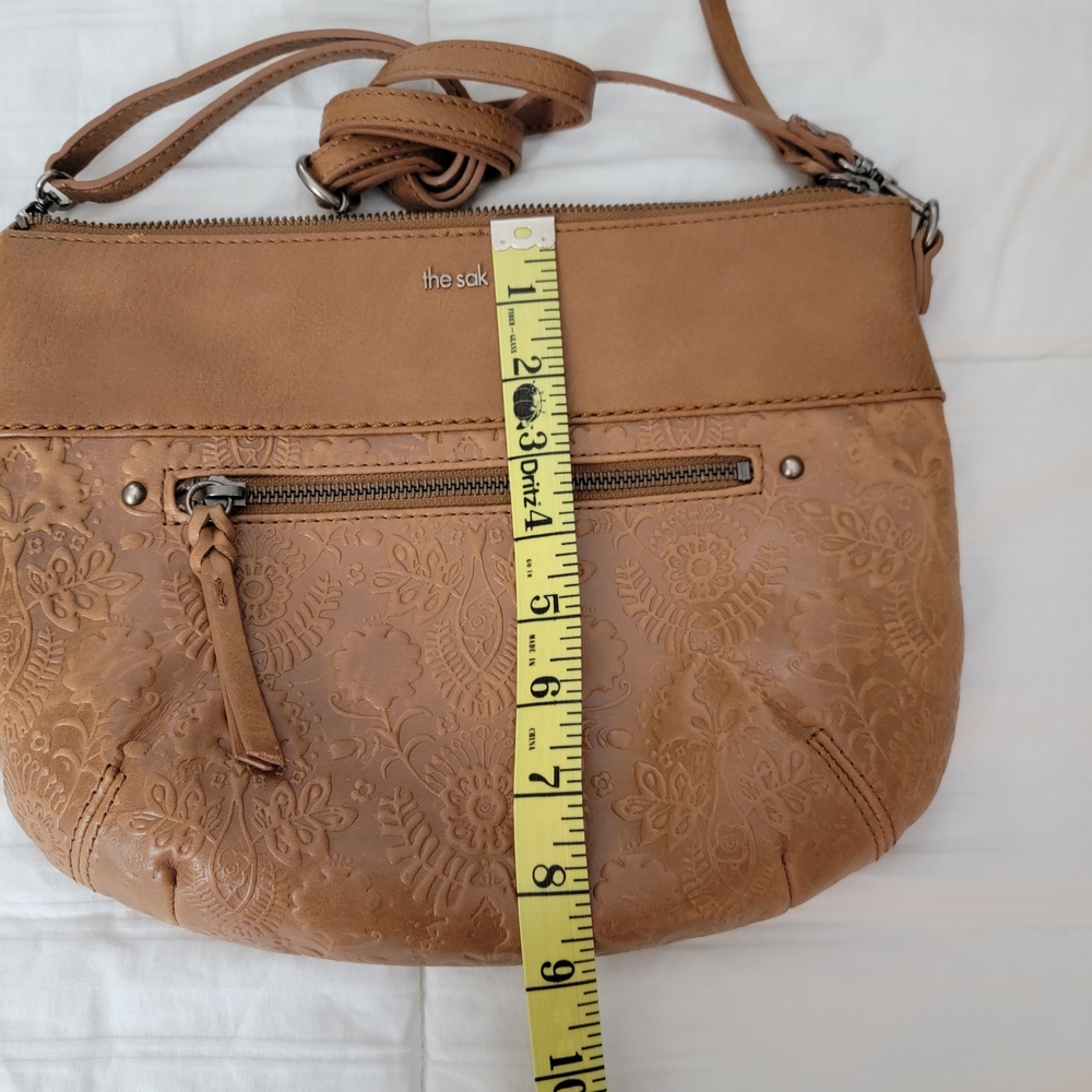 The Sak Oleta Leather Embossed Crossbody Bag Tobacco Brown - Picture 4 of 11